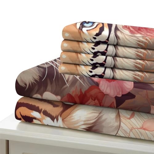 Housse de couette microfibre double motif tigre 3D lit enfant