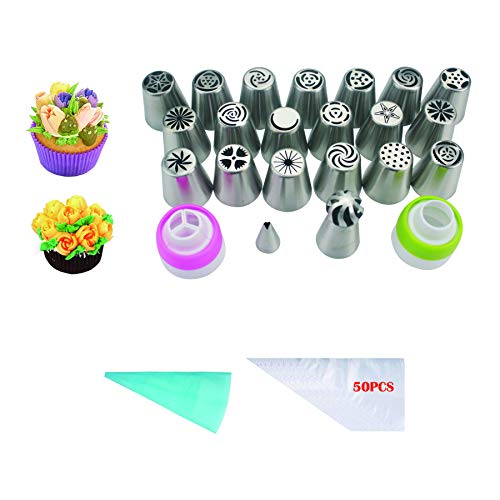 Cake decoration set, 90 piece professional stainless steel spout set,large flower spout, adapter, silicone piping bag, disposable piping bag, baking supplies, cake decoration Cover