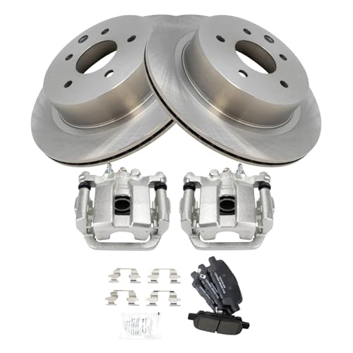 Image of TRQ Rear Brake Pad and Rotor Set Ceramic Rotors Calipers Compatible with 2013-2017 Nissan LEAF 2014-2017 Rogue