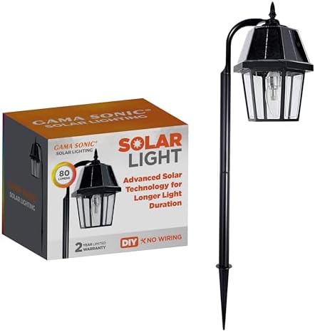 Illuminate Your Outdoors with These 5 Solar Shepherd Hook Landscape Lights 5 Gama Sonic Black Solar Garden Light, Shepherd Hook Style Landscape Solar Pathway Light, Resin Acrylic Lamp, Cast Aluminum Post, 21 inch Tall for Walkway and Gardens Bright 80 Lumens, 1 Pack (148101)