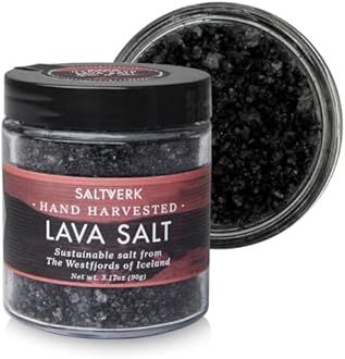 Saltverk Sea Salt -Gourmet, Icelandic, Hand Harvested and Sustainably Made - Lava 3.17 Oz