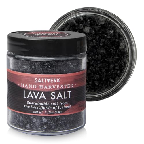 Saltverk Sea Salt -Gourmet, Icelandic, Hand Harvested and Sustainably Made - Lava 3.17 Oz