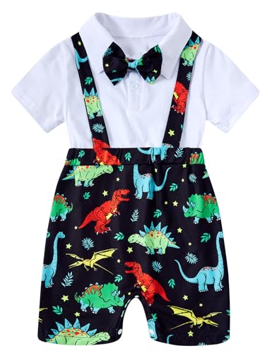 Image of BFUSTYLE Baby Boy Clothes 2 in 1 Outfits 0-24 Months Romper Short Sleeve Infant Bodysuit with Bowtie