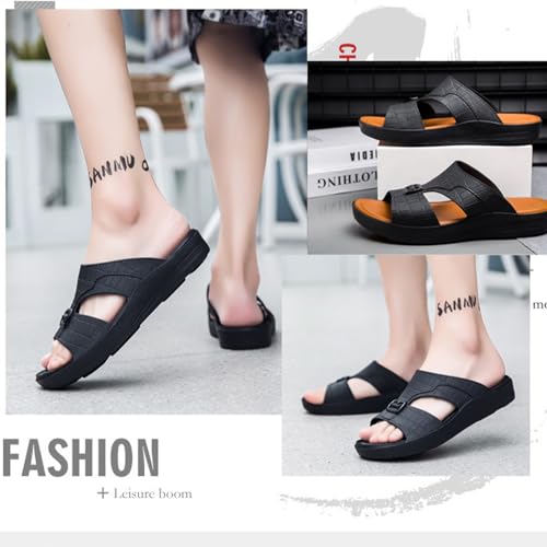 Men's Leather Open Toe Platform Sandals Slippers Comfortable Slip-On Casual Sandals Summer Outdoor Non-Slip Soft Sole Beach Sandals2