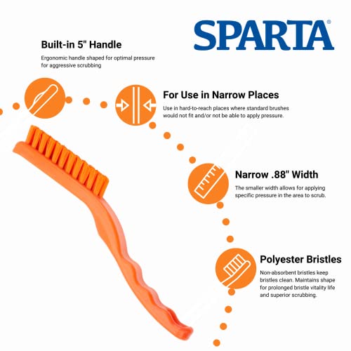Image of SPARTA Detail Brush Grout Brush, Crevice Brush with Hanging Hole for Bathroom, Kitchens, Countertop, Plastic, 9 Inches, Orange, (Pack of 6)