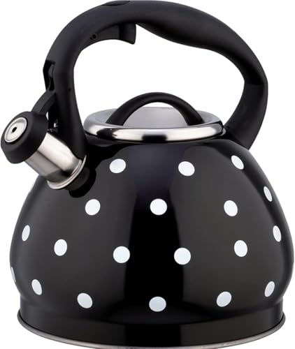 3-Liter-Wasserkocher mit gepunktetem Design für den Herd mit hitzebeständigem Griff, Edelstahl, Pfeifkessel(Schwarz) 3-Liter-Wasserkocher mit gepunktetem Design für den Herd mit hitzebeständigem Griff, Edelstahl, Pfeifkessel(Schwarz)
