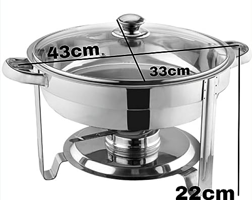 Image of Shoppers Hub PNQ 3.5L SS Round Chafing Dish with Gel Based Heating Container & Transparent See Through Lid for Ideal Heavy Duty Use in Hotels,Caterings, Banquets, Buffets and Other Commercial Places.