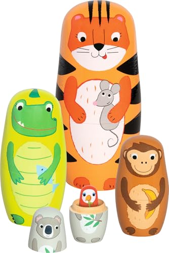 goki 60661 - Poupées matriochka, Tigre, tavi et Ses Amis en Bois, Jeu d'empilage d'animaux, Jouet éducatif pour favoriser la motricité et la compréhension...
