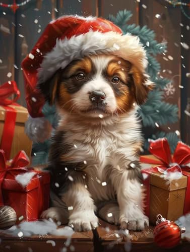Diamond Art Cristal Point de Croix Noël Peinture Diamant Chien