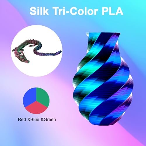 Image of ERYONE Silk Tri Color PLA Filament 3D Printer 1.75mm + /- 0.03mm, Multicolor Filament Tricolor PLA Bundle 2KG Cardboard Spool, Red Blue Green