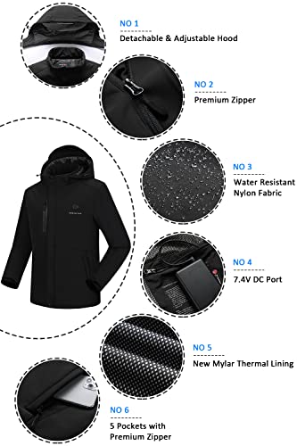 Venustas Men's Heated Jacket With Battery Pack 7.4V, Windproof Electric Insulated Coat With Detachable Hood #TOP4