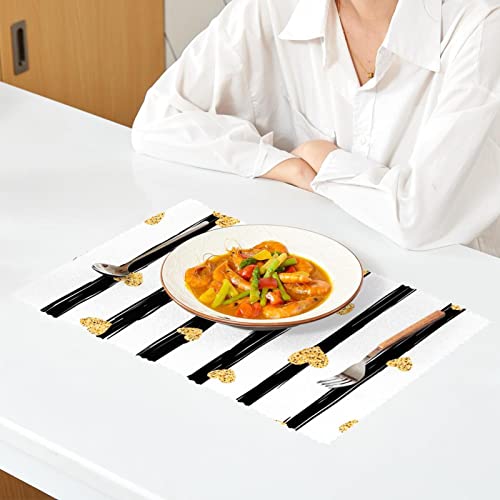 Placemats Set Of 4, Dining Table Placemat, Washable Place Mats, Heart Black And White Stripes Modern #TOP5