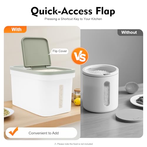 DHQCQL Futtertonne Reisbehälter 10KG, Futterbehälter mit Reistasse, Futteraufbewahrung für Hunde, Reisspender für Reis, Mehl, Cornflakes, Hundefutter, Katzenfutter, 22 * 38 * 23cm, Grün