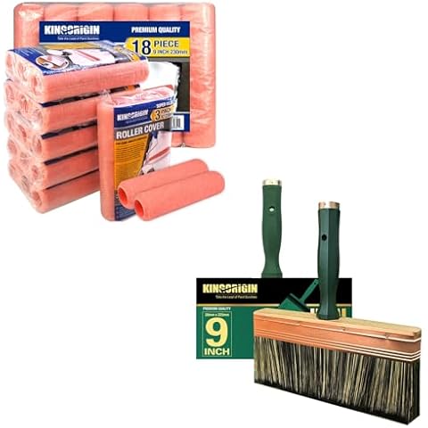 KINGORIGIN 18 Piece Paint Roller Covers 9 inch & Kingorigin 9 inch 1 Piece Deck Stain Brush Work with Stain Cover
