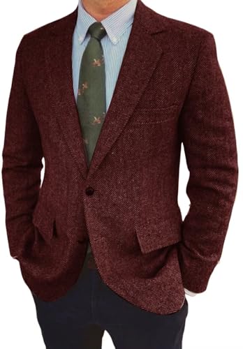 Men's Classic V-Neck Tweed Blazer 2 Buttons Retro Herringbone Sports Casual Jacket4