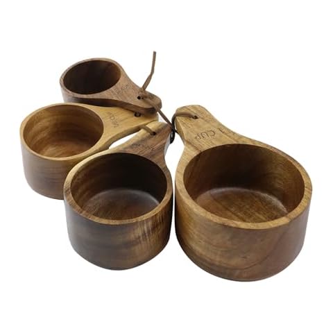 Mewutal 4PCS/Set Wooden Measuring Cup and Measuring Spoon Kit for Baking Cooking Spice Coffee Tea Milk Powder Cover