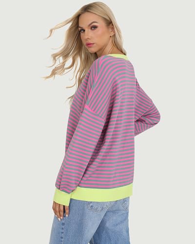 Image of Totatuit Womens Oversized Sweaters Casual Long Sleeve Crewneck Striped Knit Pullover Tops Cute 2025 Fall Sweaters