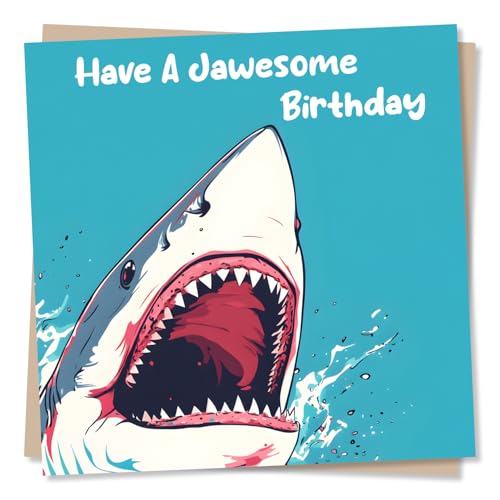 Funny Shark Birthday Card - Have A Jawesome Birthday - Shark Design - Funny Happy Birthday Card For Son, Nephew, Friend, Men