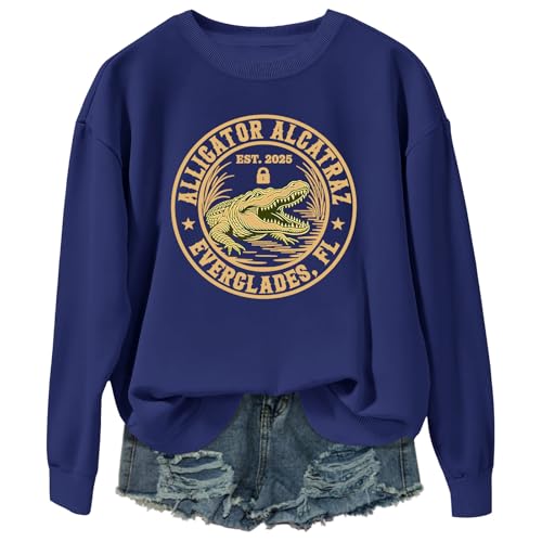 Alligator Alcatraz Sweatshirt,Alligator Alcatraz Graphic Print Long Sleeve Shirt,Oversized Graphic Pullover Trendy2