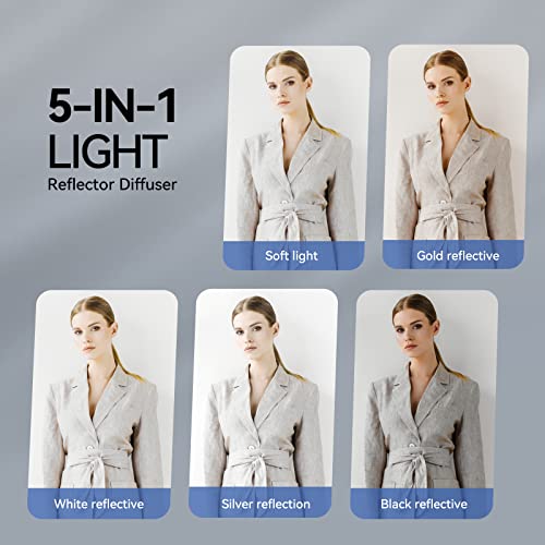 Takerers 35" X 47"/90 X 120Cm Light Reflector 5-In-1 Portable Collapsible Diffuser For Photo Video Studio Shooting - Translucent,Silver, Gold, White And Black #TOP4