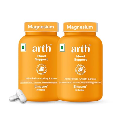 Image of Arth Chelated Magnesium Bisglycinate Supplement | With Vitamin D2 & B6 | High Absorption 1000mg Magnesium Bisglycinate complex for Muscle Recovery, Relaxation & Better Sleep | Stress & Anxiety Support | 60 Veg Tablets | For Men & Women