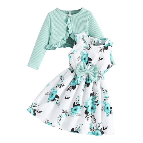 Kunyeah - Kunyeah Robe pour Enfants en Bas âge Filles avec Cardigan Ensemble Petite Fille Floral sans Manches Robe à Volants Manteau bébé à Manches Longues Tenue - -11%
