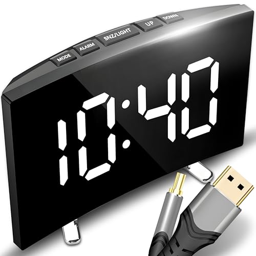 Retoo Wecker Digital LED Digitaluhr Reisewecker Elektronische Tischuhr Batteriebetriebene USB-Aufladung Tragbarer Spiegelalarm mit 2 Alarmen Schlummerfunktion Kalender Temperatur Schwarz