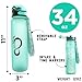 Live Infinitely 34 oz Insulated Water Bottle with 32 oz Timed Marker - Cute Gym Water Bottles with Fruit Infuser & Shaker - For Workout Fitness Travel - Locking Flip Lid (Mint, 34oz)