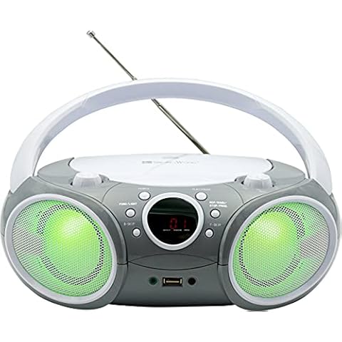 SINGING WOOD 030BTL CD/CD-R/CD-RW Boombox Portable/w Bluetooth, USB, AM/FM Radio, AUX-Input, Headset Jack, Foldable Carrying Handle and LED Light (Space Grey) Cover