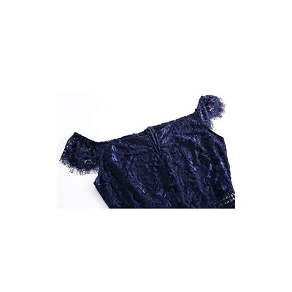 Women's Elegant Fixed V-Neck Classic Floral Lace Bodycon Cocktail Lace Dress (931B-1-3 Navy, L)