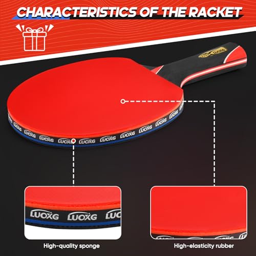 LUOXG Ping Pong Paddles, Ping Pong Paddles Set of 2, Includes Paddles and Balls, Table Tennis Rackets Set Suitable for Beginners and Professionals - Thumbnail 7