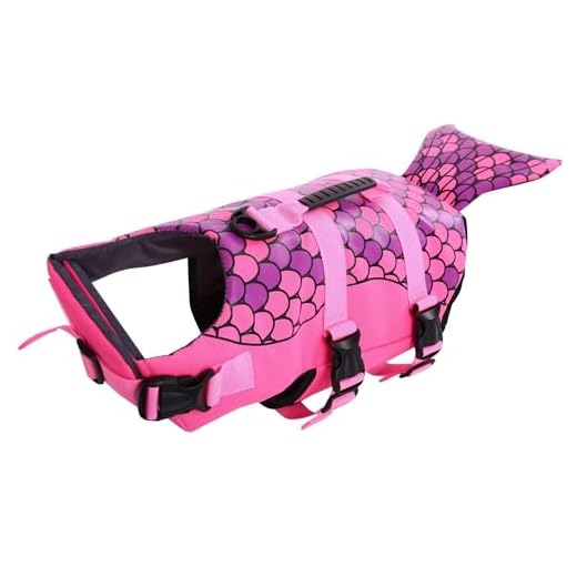 CITÉTOILE Chaleco Flotador de Sirena para Perros Pequeños y Grandes, Salvavidas Con Asa y Reflectante para Deportes Acuáticos, Rosa, M