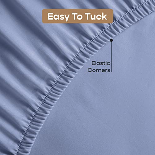 Image of SleepyCat Fitted Bedsheet Set 100% Cotton 200TC Percale Combed Yarn with a Durable Elastic and Corner Stitch Oeko-TEX & AZO Free with 2 Standard Size Pillow Cases (Queen Size 78x60) Twilight Blue