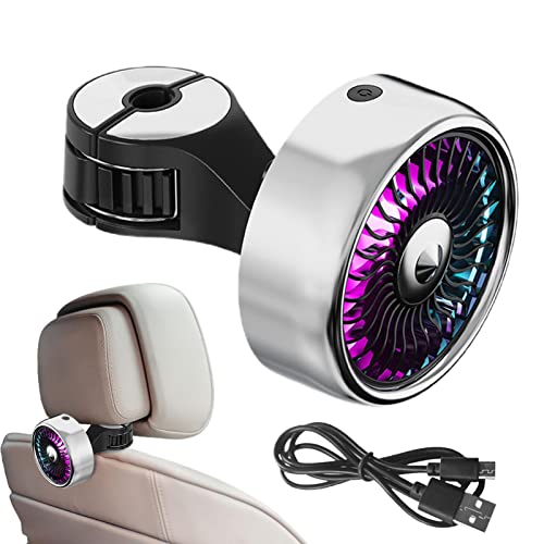 Ventilador de coche USB USB | Iluminación de gradiente RGB, carga 22 libras, función de gancho, mini ventilador con cable y hebilla fija, 3 velocidades, carga de 22 libras