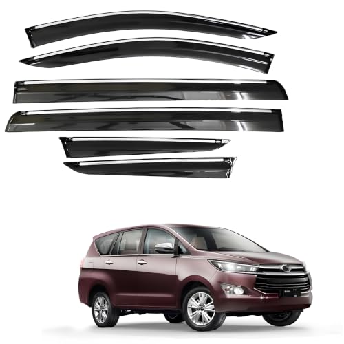 Image of CAR SAAZ Chrome Line Door Visor for Innova Crysta (2016-Present) (Set of 6Pcs) | Wind Deflector, Rain Guard