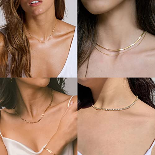 iF YOU 6 Pcs Gold Chokers Necklace Set for Women, 14k Gold Plated CZ Pendant Necklace, Trendy Dainty Snake Chain Layered Necklaces for Jewelry Gifts3