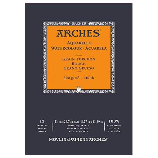 ARCHES Aquarelle 100% Grueso 300g Bloc Encolado A4 12 hojas Blanco Natural, color (FILA A1795101)