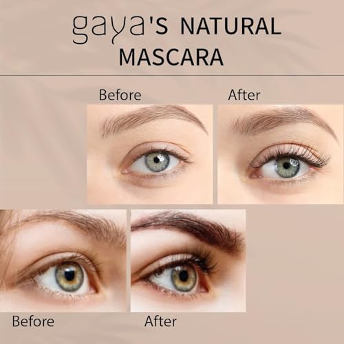 Vegan Brown Mascara for Sensitive Eyes, Natural Hypoallergenic mascara, Buildable Lengthening and Volumizing for Natural Looking, Cruelty Free, Ophthalmologist Tested- By Gaya cosmetics