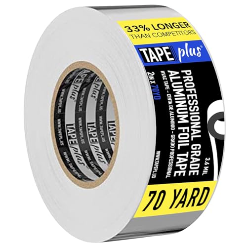 TapePlus Extra Long Professional Aluminium Tape - 5cm x 64m Heat Proof Tape with Adhesive - Perfect Insulating Tape Roll for HVAC, Sealing & Patching Hot & Cold Air Ducts, Metal Repair & more