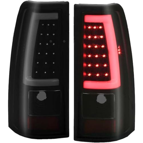 MOCW Updated LED Tail Light Assembly for 2003 2004 2005 2006 Chevy Silverado 1500 2500 3500 GMC Sierra 1500 2500HD 3500 Smoke Black LED Rear Brake Lamps Driver & Passenger Side