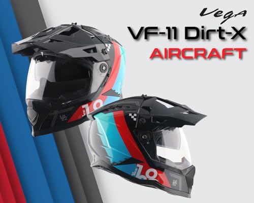 Image of Vega VF 11 Dirt-X Aircraft Full Face Riding Helmet with Aerodynamic ABS Shell, Shock Absorbing Interior, Ventilated Comfort Fit, Racing -Inspired Design - Black Red