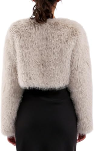 Amazhiyu Pelzmantel Damen, Felljacke Kurz Kunstfell Jacke Kunstpelz Mantel, Plüsch Pelzjacke Fleecemantel Langarm Faux Fur Coat, Wintermantel Jacken Offenem Kragen, Aprikose, S