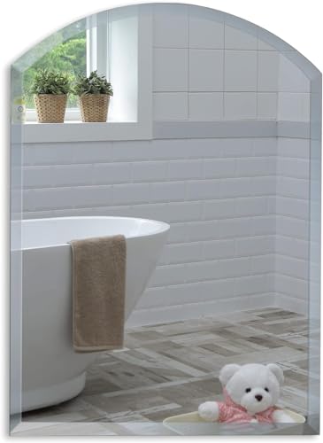 Neue Design Mood Bathroom Wall Mounted Mirror, (16 x 20 inch) Arch Simple, Elegant Design, Frameless with Contemporary Bevel Edges