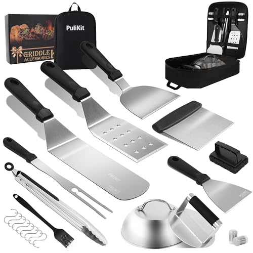 Griddle Accessories Kit for Blackstone Griddle- Stainless Steel Flat Top Grill Tools Set with Spatulas, Basting Cover & Carry Bag - Complete BBQ Cooking Kit for Outdoor, Backyard (Ideal Gift for Men)