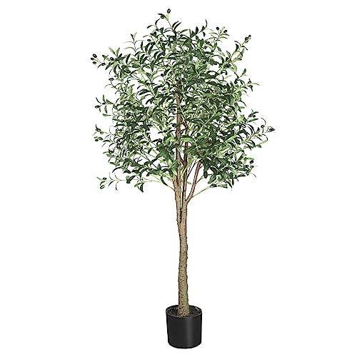 YOLEO 6FT Artificial Olive Tree Faux Silk Olive Plant with Lifelike Leaves Fake Tree for Home Office Indoor Decor (Style 2)