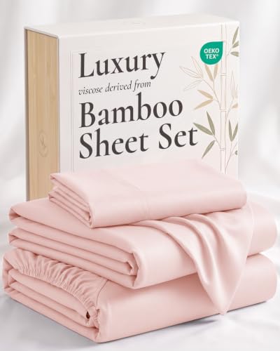 Image of Hotel Sheets Direct 3 Piece Bed Sheet Set Twin Size, 100% Viscose Derived from Bamboo Sheets Set with 1 Pillowcase, Cooling & Breathable Luxury Bedding, Moisture-Wicking, Silky Soft Texture, Rose Pink