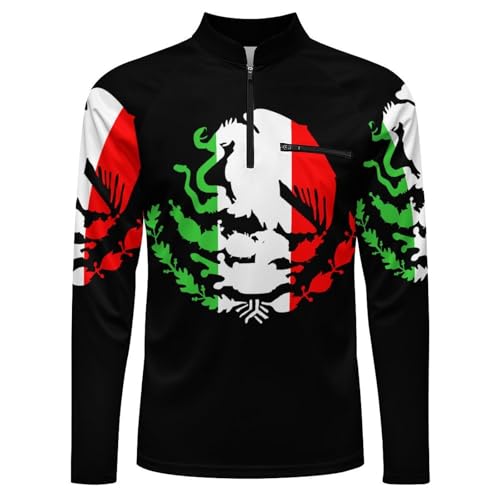 Mexico Coat of Arms with Flag Men's Rash Guard Long Sleeves Quick Dry Fishing Workout Shirts with Zipper4