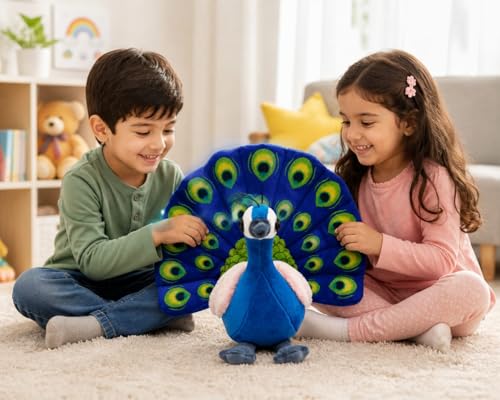 Image of Peacock Soft Toy Plush Stuffed Bird | Cute Colorful Peacock Teddy for Kids | Soft & Huggable Animal Toy | Gift for Boys & Girls 30 cm