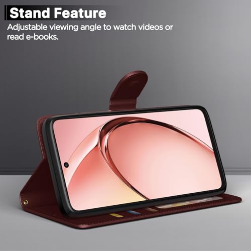 Image of Pikkme Flip Cover Leather Finish | Inside TPU with Card Pockets | Wallet Stand and Shock Proof | Complete Protection Flip Case for Oppo A3x 5G / A3x 4G / A3 5G (Brown)