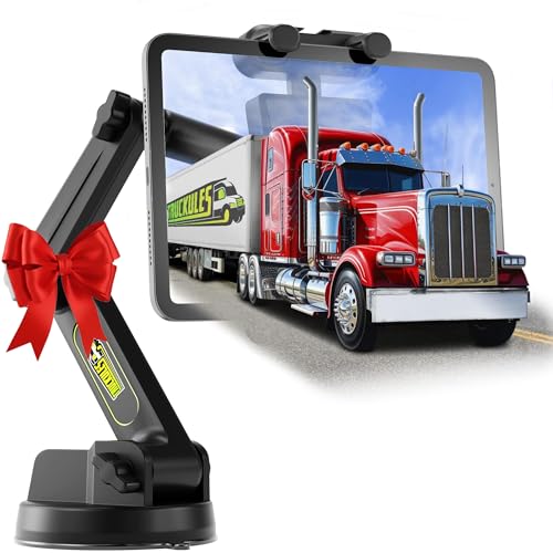 Tablet Holder for Truck Tablet Mount - iPad Mount for Truck, Heavy Duty Super Suction Cup, 16.7 inch Long Arm & Stable, Device & iPad Holder for Dashboard, Windshield and Window - Big Rig Trucker